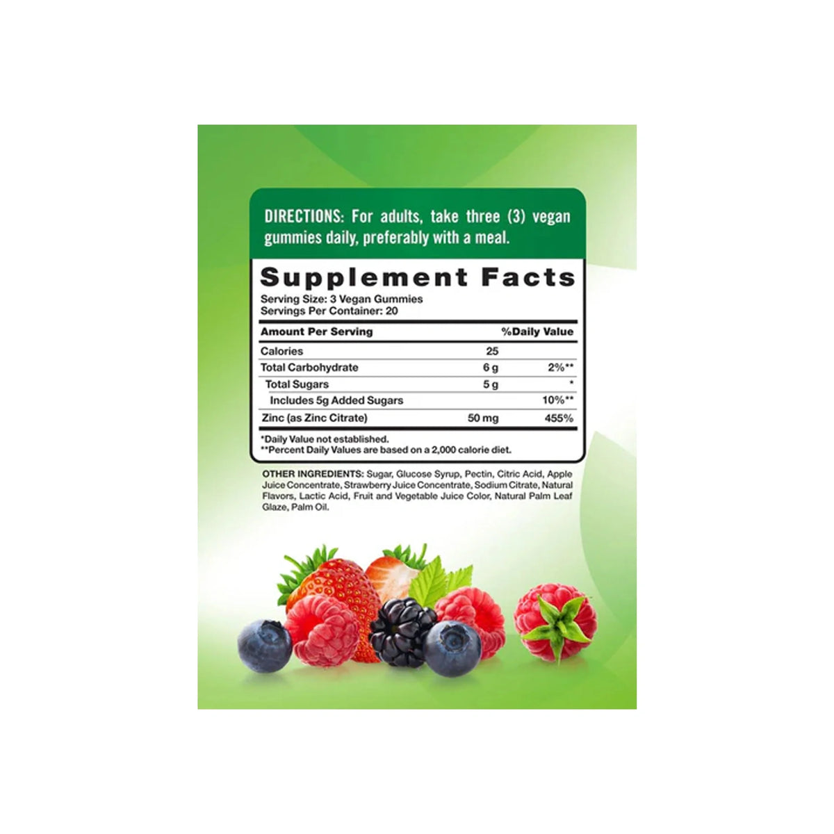 Nature's Truth Extra Strength Zinc 50 mg Mixed Berry Flavor 60 Vegan Gummies