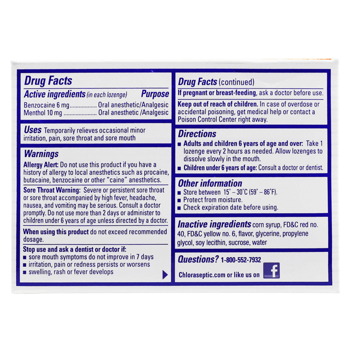 Chloraseptic Honey Lemon Lozenges 18's for sore throat