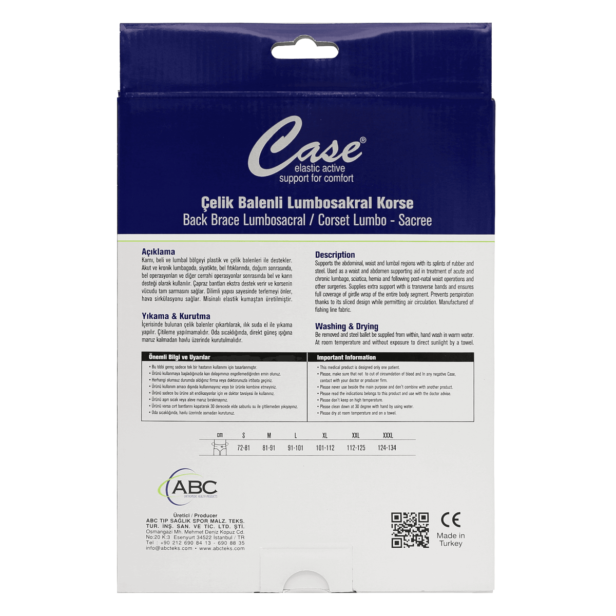 Case Back Brace Lumbosacral XL