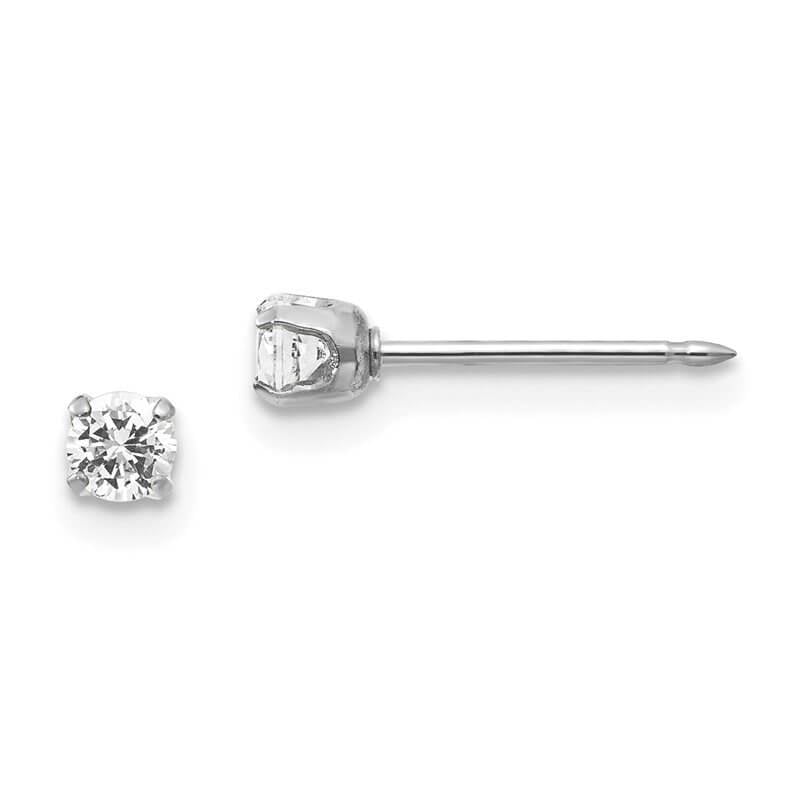 Inverness 129E White Gold CZ Earrings 14KT 3mm
