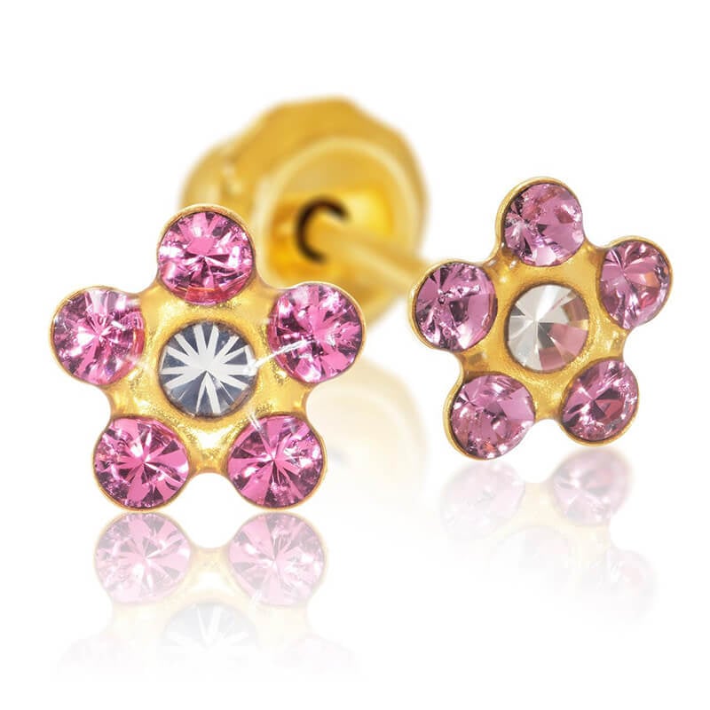 Inverness 223C Flower Rose With Ab Crystal Earrings 14KT