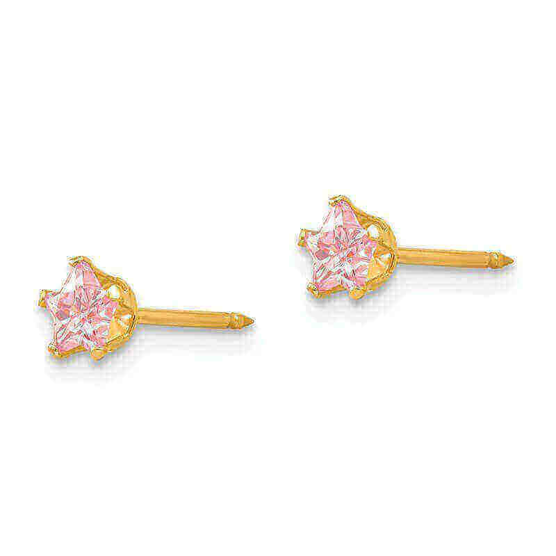 Inverness 473E Pink Star CZ Earrings 14KT 4mm
