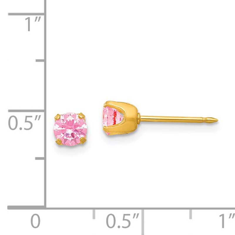 Inverness 354E Stainless Steel Pink CZ Earrings 7mm