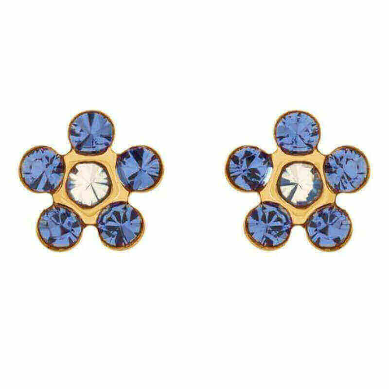 Inverness 222C Flower Sapphire With Ab Crystal Earrings 14KT