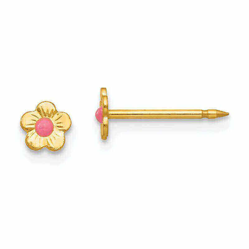 Inverness 845E Mini Flower With Pink Center Earrings 14 KT