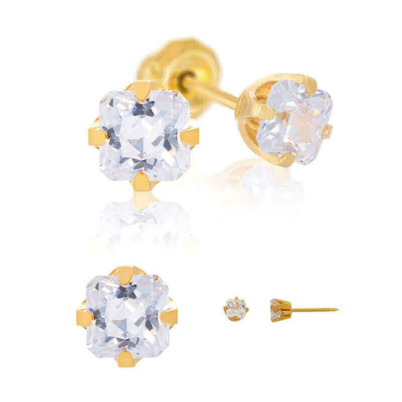 Inverness 264E GP Square CZ Earrings 14KT 5mm