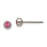 Inverness 282E White Gold Rose Crystal Bezel Earrings 14KT 3mm