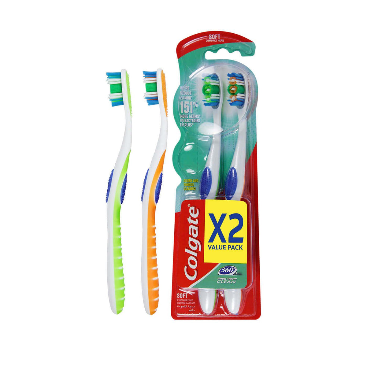 Colgate 360 Whole Mouth Clean Toothbrush Soft 2 Pcs