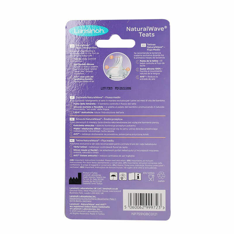Lansinoh Natural Wave Nipples Medium Flow 2 Pcs