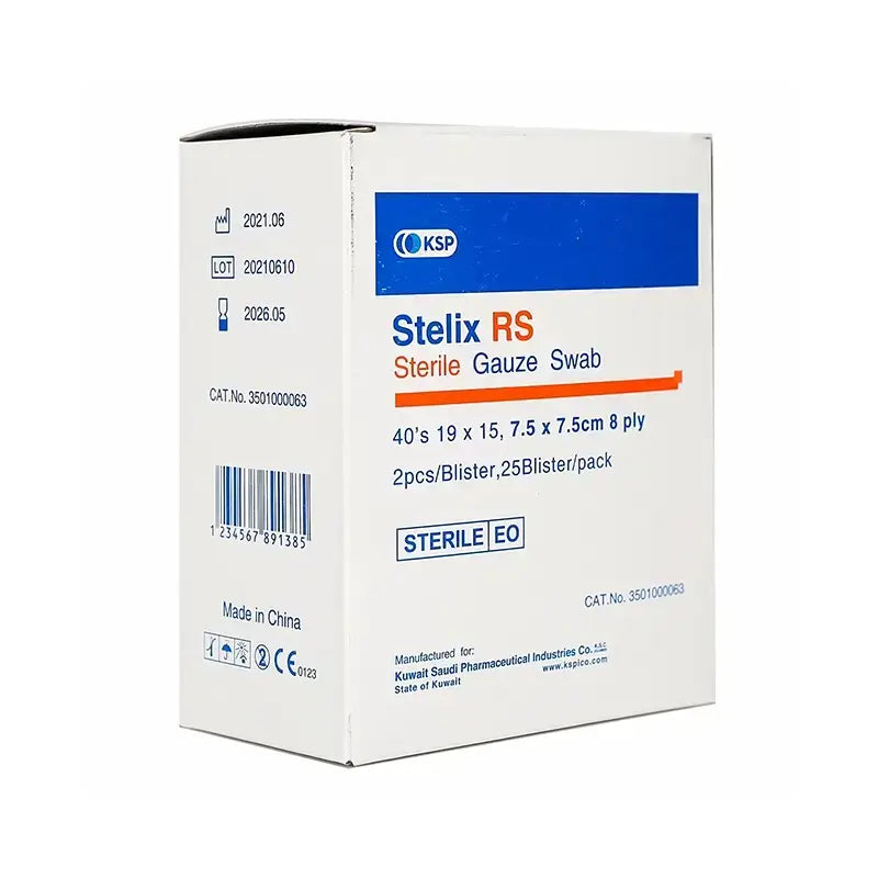 Stelix Sterile Gauze Swab 8Ply 7.5×7.5 cm 40'S