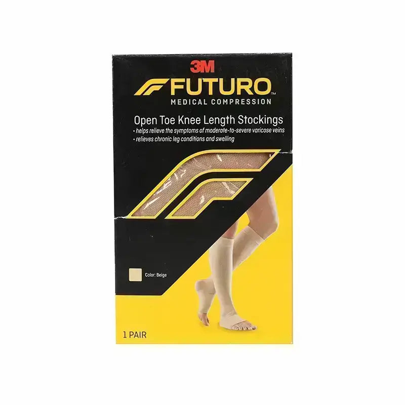 Futuro Therapeutic Open Toe Knee Length Stockings Large Beige