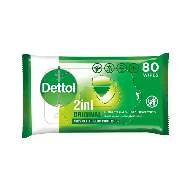 Dettol 2 In 1 Original Antibacterial Wipes 80'S