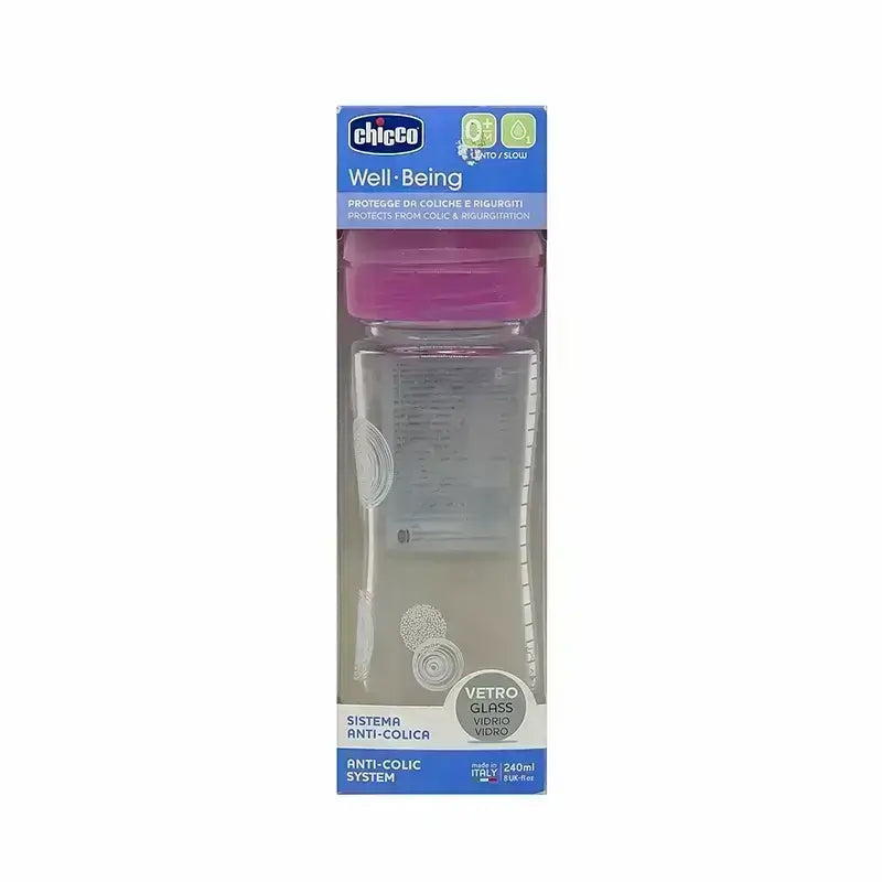Chicco WB Glass Bottle With Slow Flow (0+ M) Girl 240 ml