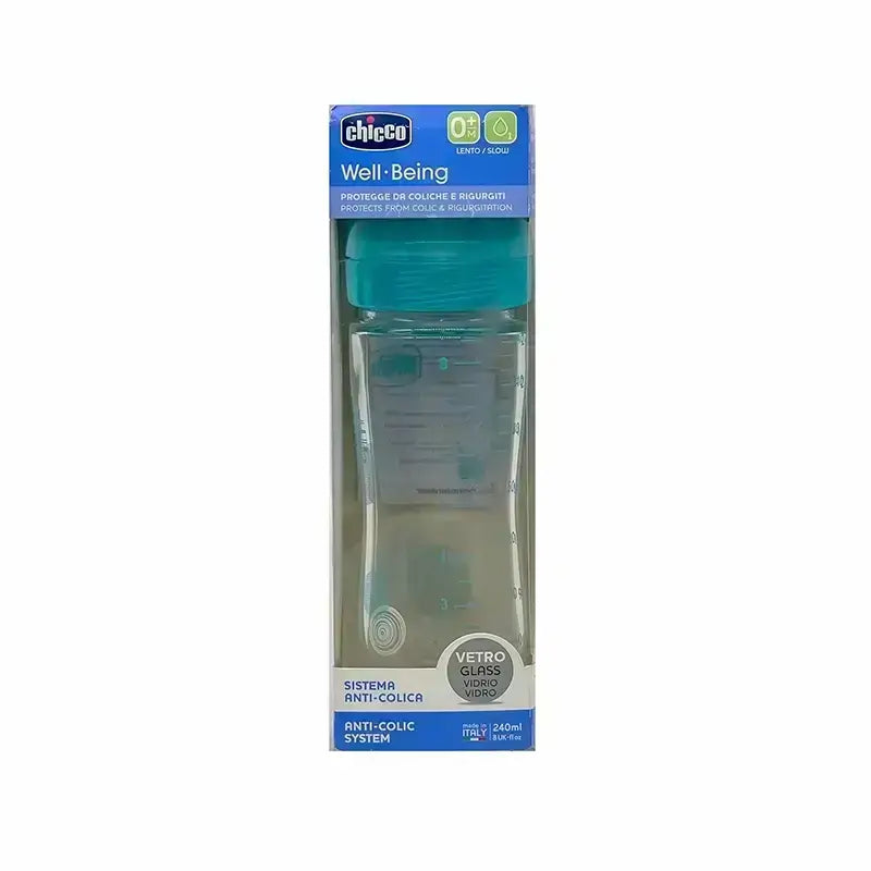 Chicco WB Glass Bottle With Slow Flow (0+ M) Boy 240 ml