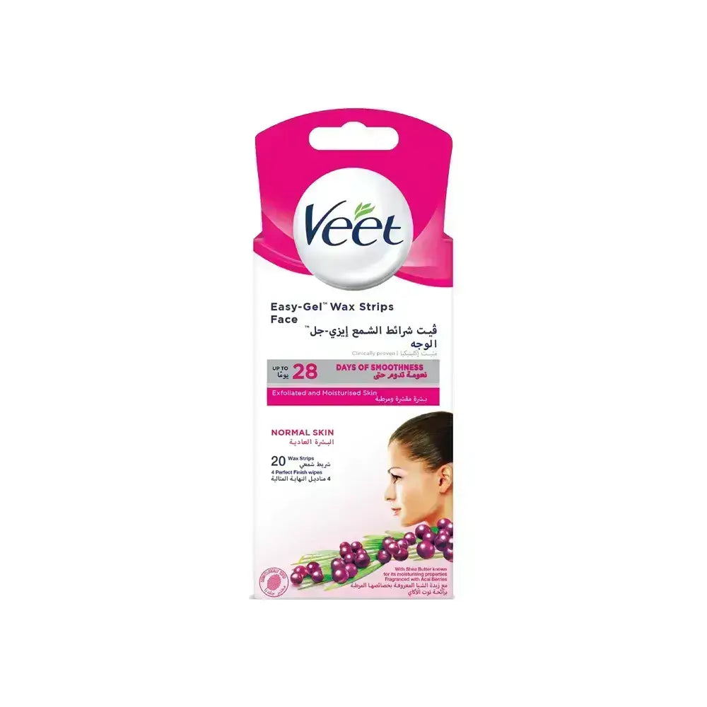 Veet Face Wax Strips For Normal Skin 20 Pcs + 4 Wipes