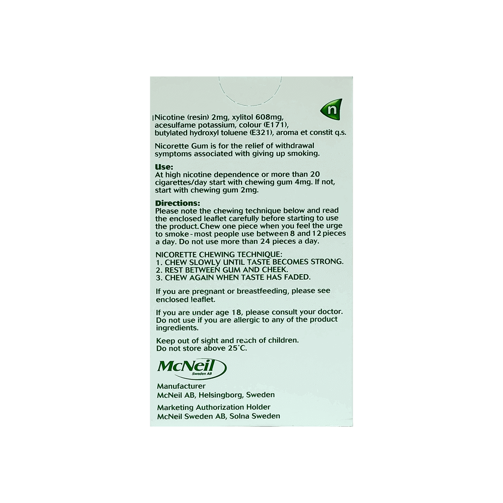 Nicorette 2 mg Freshmint Gum 30 Pcs