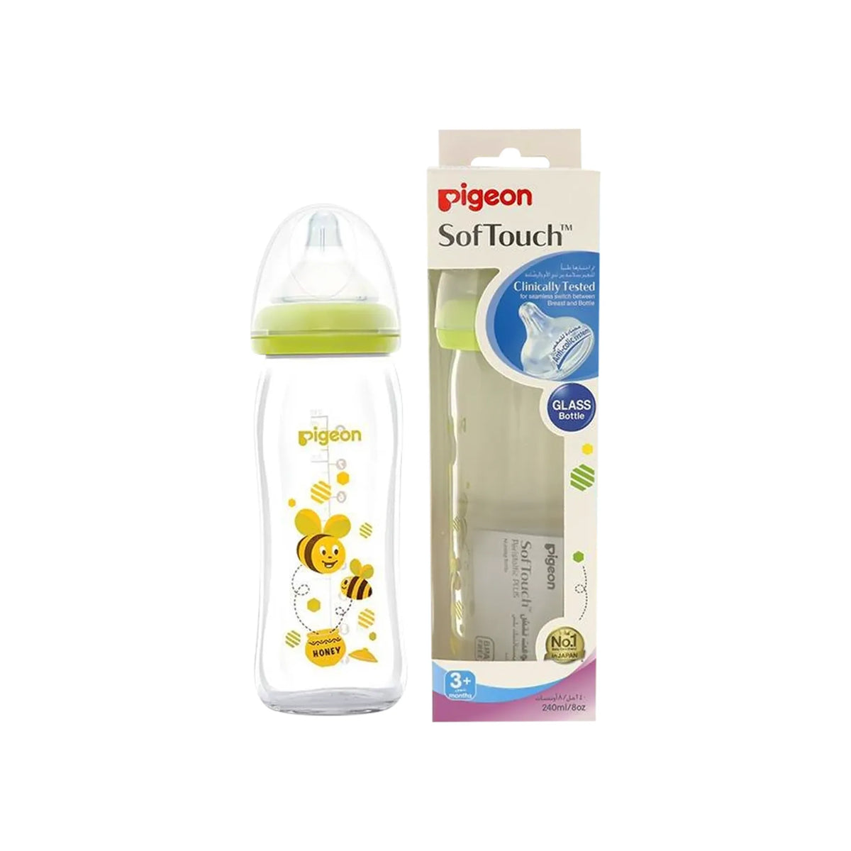Pigeon Soft Touch Peristaltic Glass Bottle (Honey) 240 ml