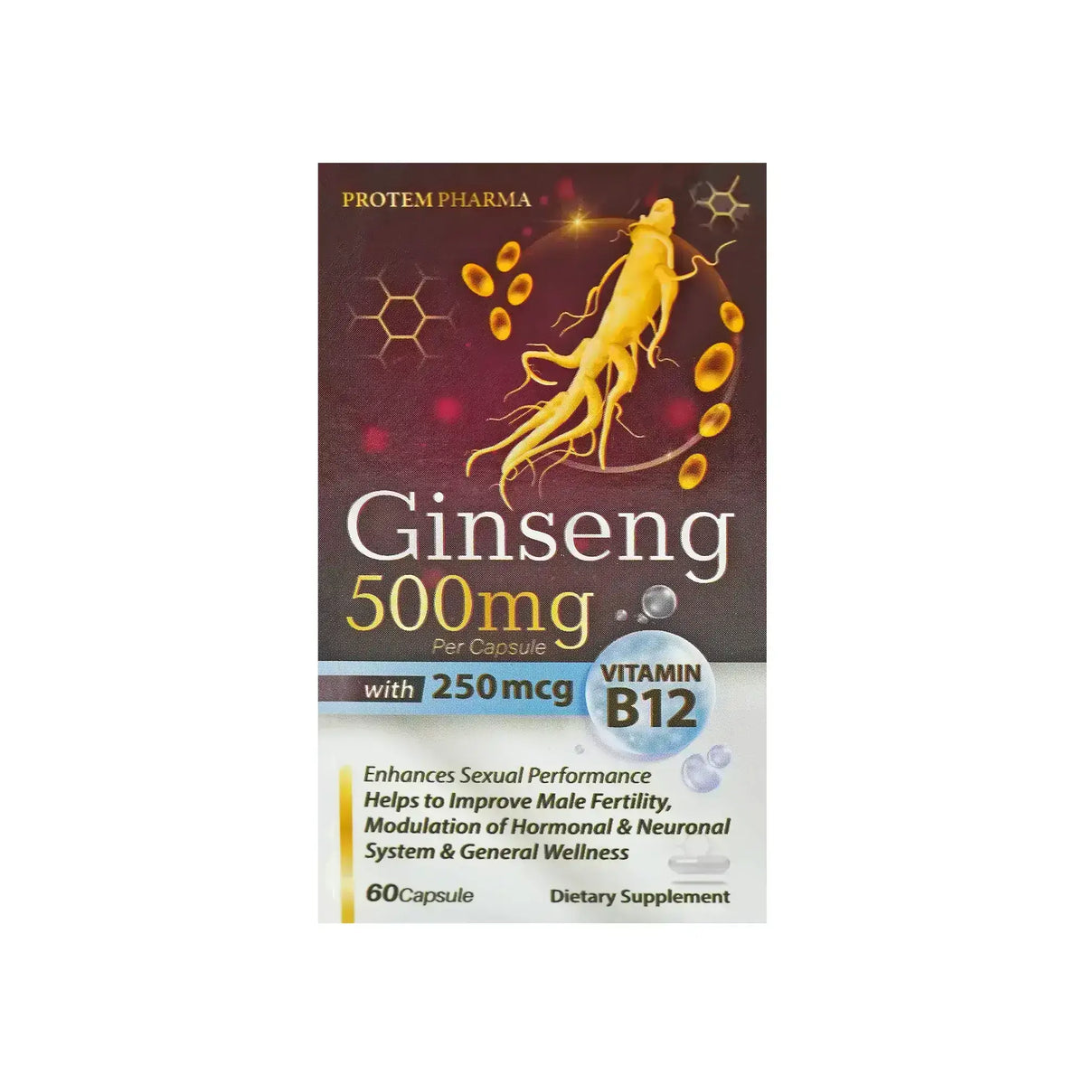 Protem Pharma Ginseng 500 mg + Vitamin B12 - 60 Caps